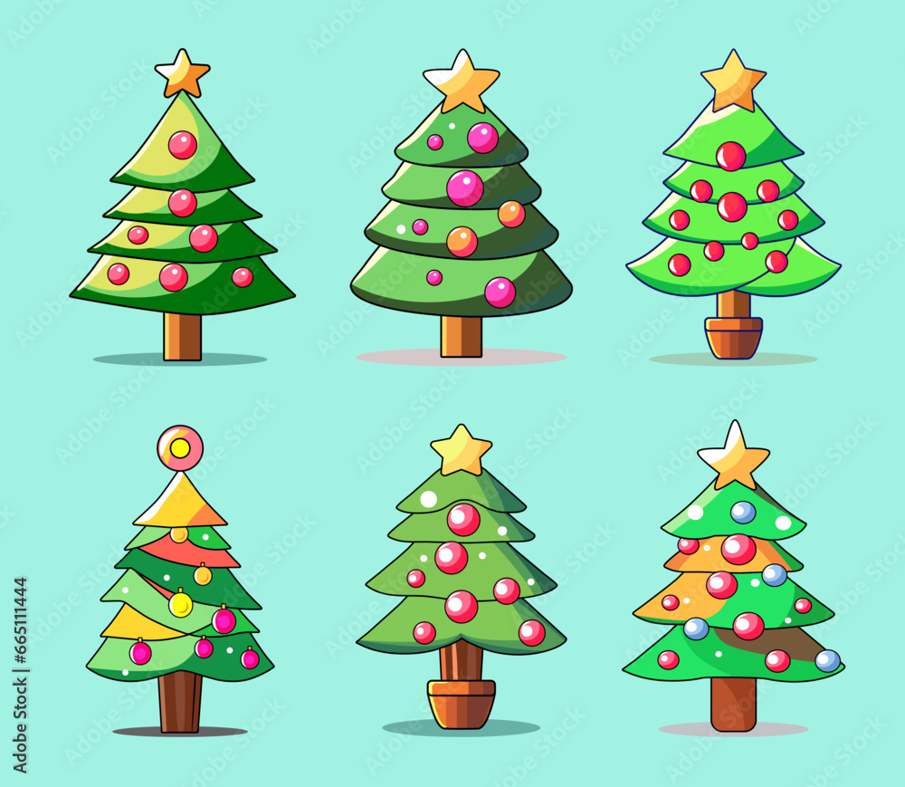 Collection of Christmas trees, modern flat design can be used for printed materials, brochures, posters, business.