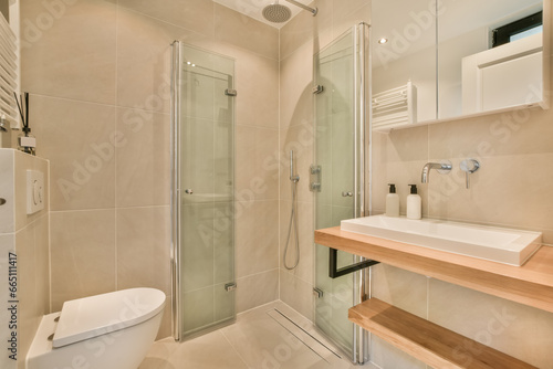 Wallpaper Mural Bathroom with shower cabin and toilet bowl Torontodigital.ca