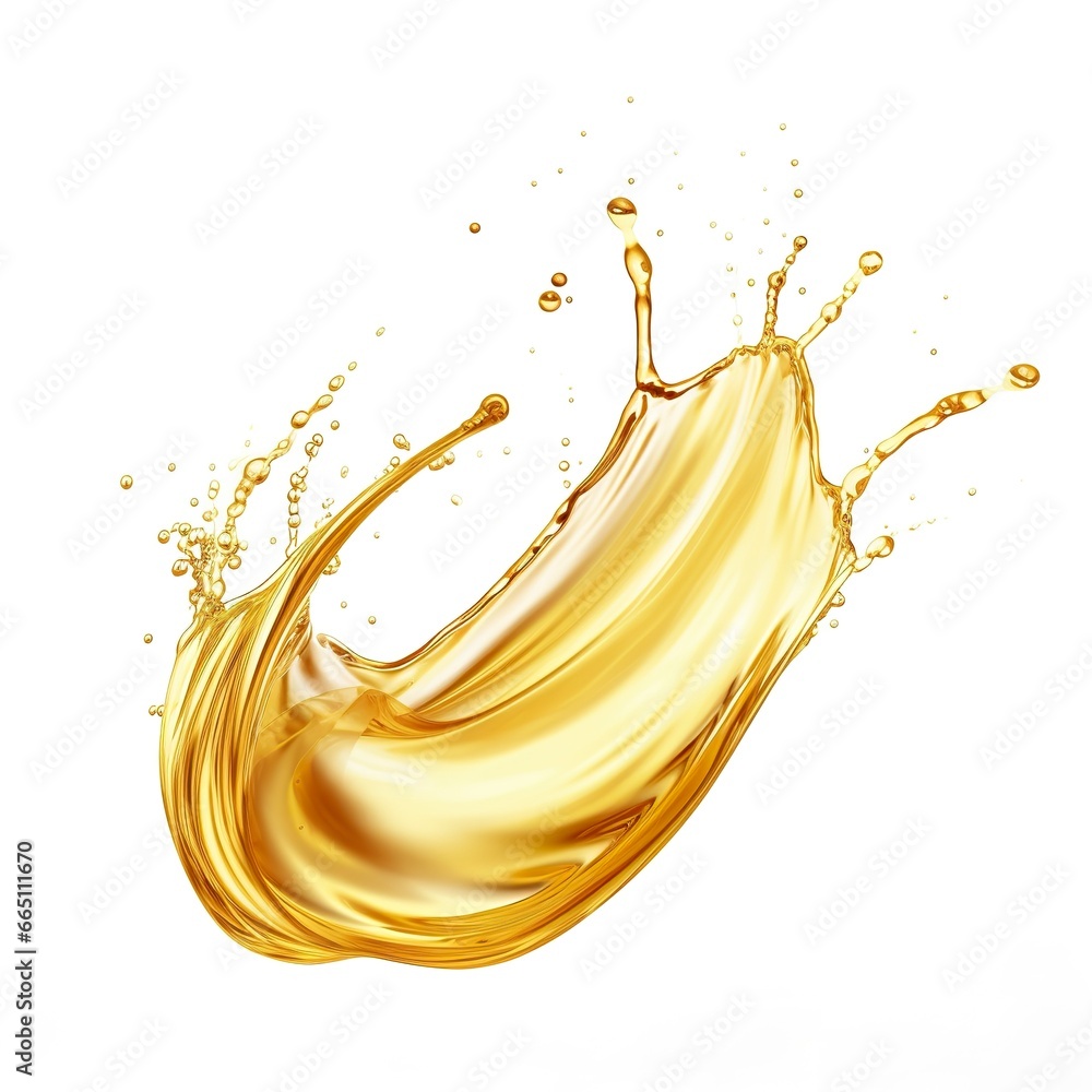 Fototapeta premium Golden Oil or Cosmetic essence splash isolated on white background, 3d illustration.