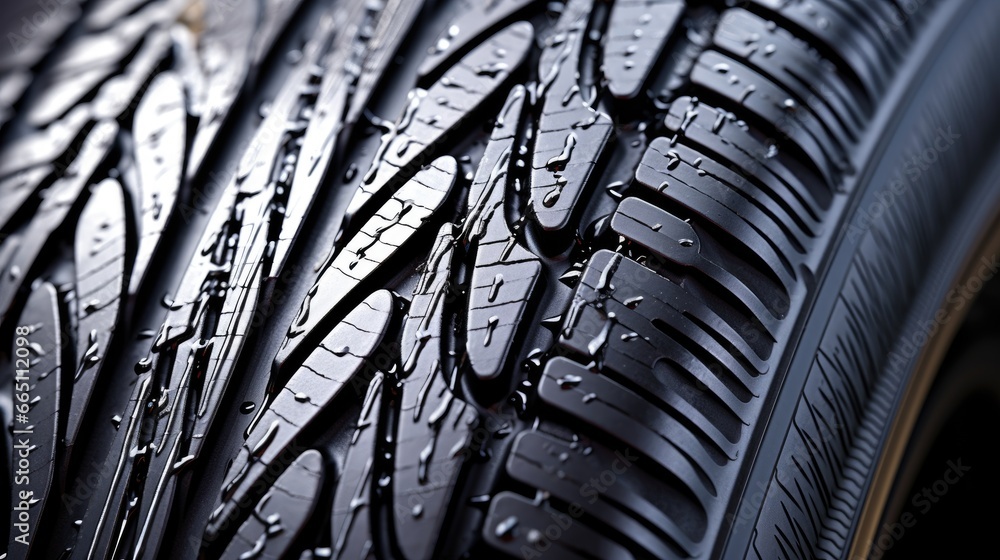 New car tire close up on black background. A close-up of the unique tread pattern. Illustration for banner, poster, cover, brochure, advertising or marketing. New car tire close up on black background. A close-up of the unique tread pattern. Illustration for banner, poster, cover, brochure, advertising or marketing.