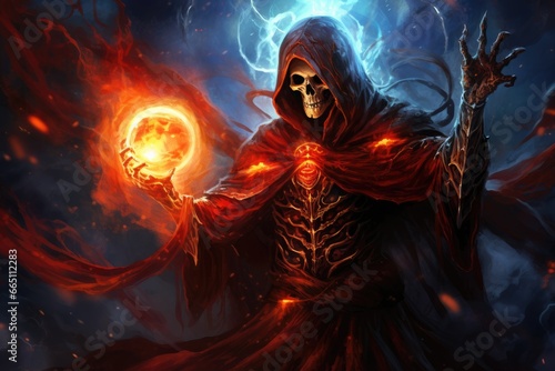 A mystical skeleton holding a radiant orb