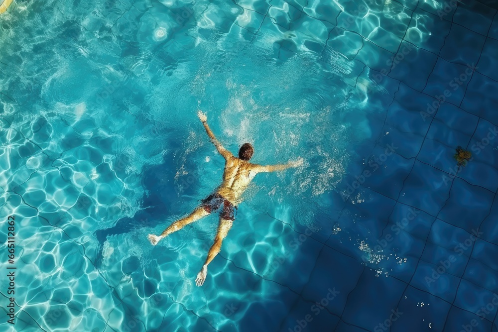 An energetic man enjoying a refreshing swim in a pool