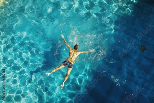 An energetic man enjoying a refreshing swim in a pool