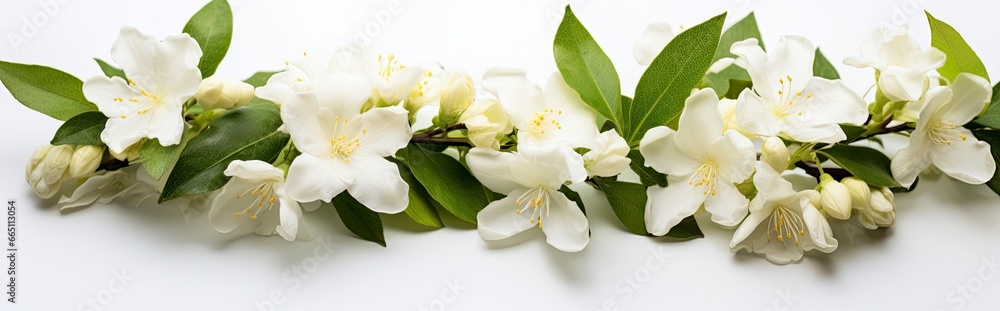 Fototapeta premium Jasmine flowers on white surface.