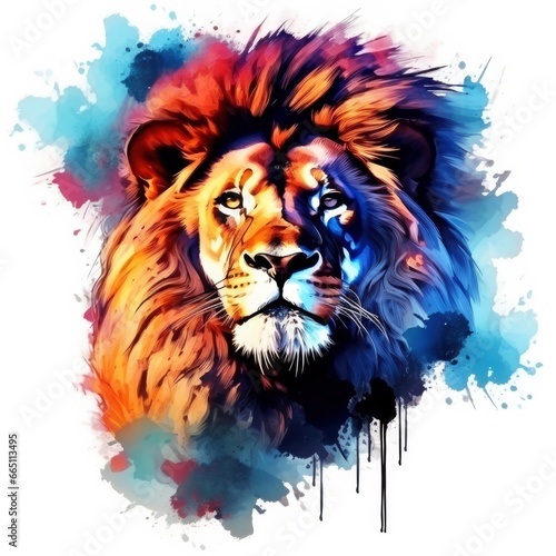 Watercolor Lion on a white background. For T-shirt Design. © Emran