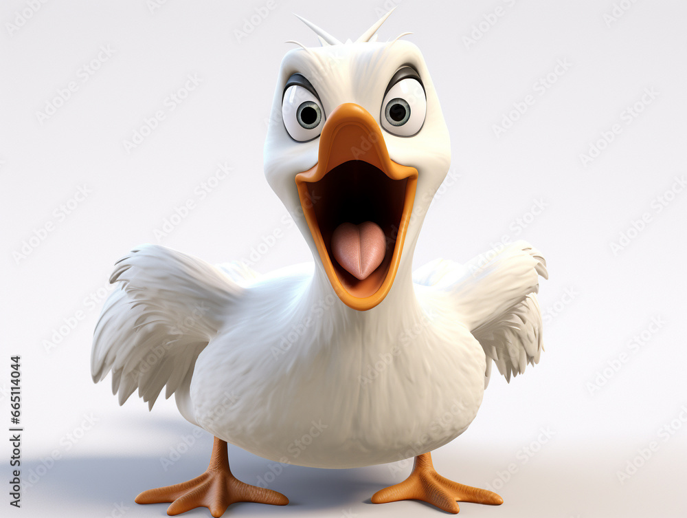An Angry 3D Cartoon Goose on a Solid Background An Angry 3D Cartoon Goose on a Solid Background