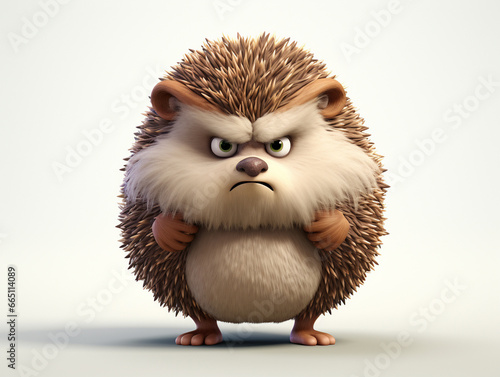 An Angry 3D Cartoon Hedgehog on a Solid Background