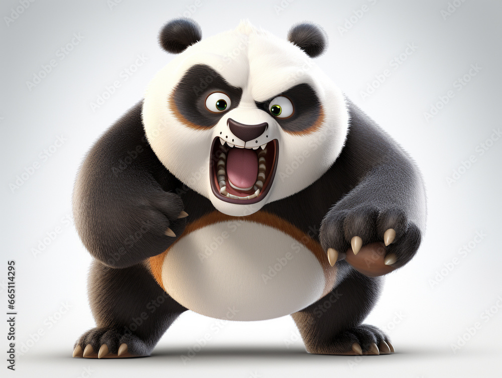 Fototapeta premium An Angry 3D Cartoon Panda on a Solid Background