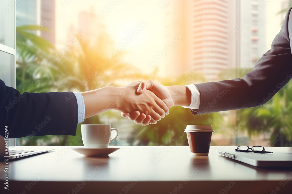 Business partnership meeting. Picture businessmen handshake. Successful businessmen handshaking after good deal. Horizontal, blurred beautiful background Business partnership meeting. Picture businessmen handshake. Successful businessmen handshaking after good deal. Horizontal, blurred beautiful background