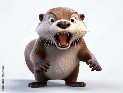 An Angry 3D Cartoon Otter on a Solid Background