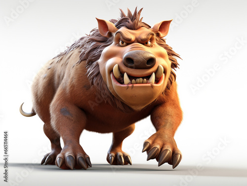 An Angry 3D Cartoon Warthog on a Solid Background