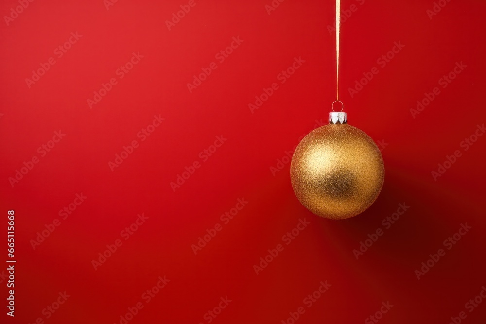 One red ball with a Christmas ornament, on a red background with copy space. One red ball with a Christmas ornament, on a red background with copy space.