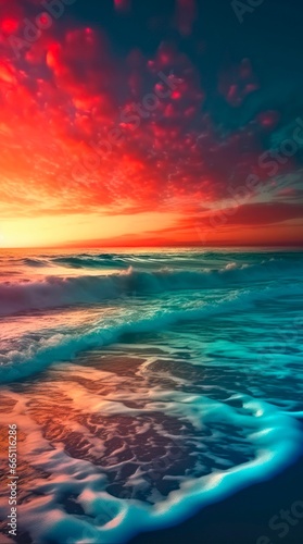 Incredible red sunset over the ocean.