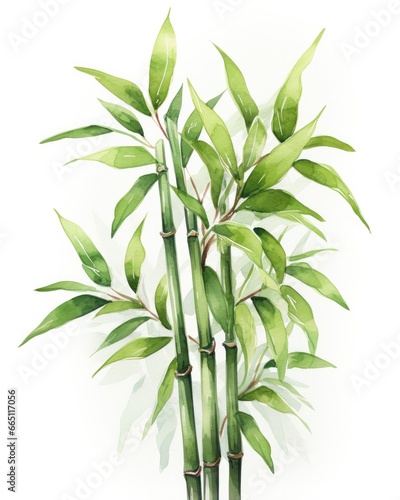 Watercolor bamboo clipart isolated on white background.