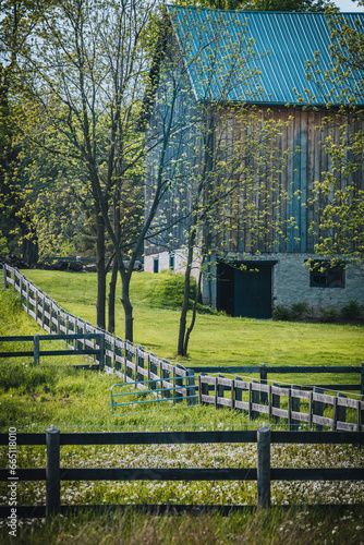 Wooden barn at an equesterian farm in rural Ontario photo