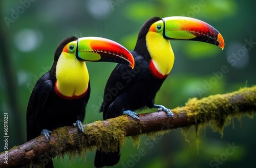 Toucan sitting on the branch in the forest. © Emran