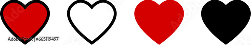 Basic Red Black and White Heart Symbol Sign Icon Set. Vector Image.