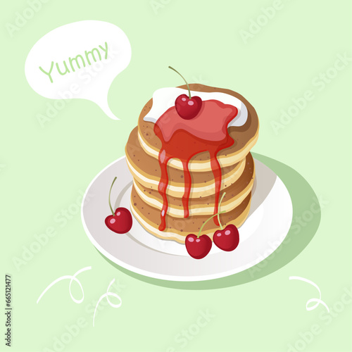 Pancakes, sweet food, dessert, pancake with berries, pancakes with jam, crepe with cherries , bakery , breakfast 