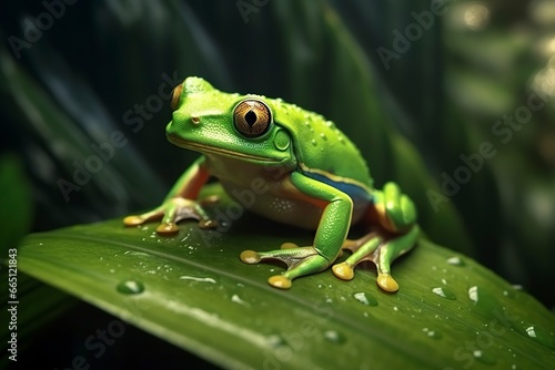 Tree Frog sitting on plant. © Emran