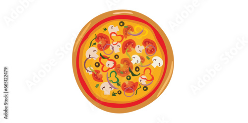 Top View Of Pizza Vector With Various Ingredients, Isolated On White Background.