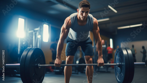 Male athlete, fitness and deadlift at the gym for muscles for a strong body for sport with motivation.