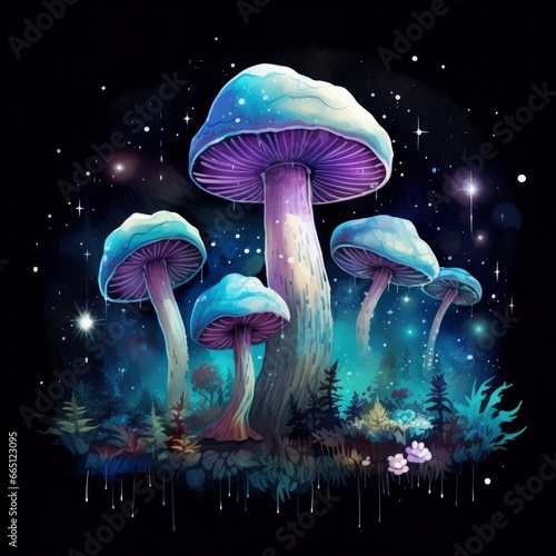 Watercolor Magical Mushrooms for T-shirt Design.