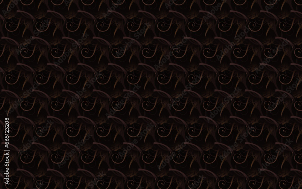 Illustration of a dark background with brown floral repeating patterns
