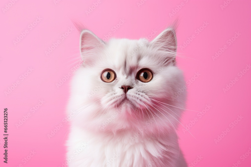 Pink colored cat on Pink Background.