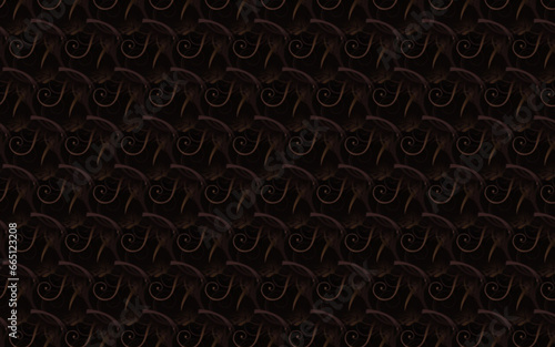 Illustration of a dark background with brown floral repeating patterns