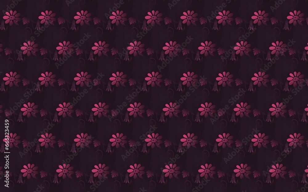 Illustration of a dark background with pink floral repeating patterns Illustration of a dark background with pink floral repeating patterns