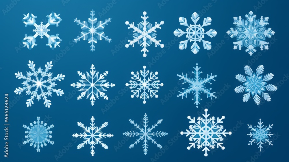 set of snowflakes on a blue background. set of snowflakes on a blue background.