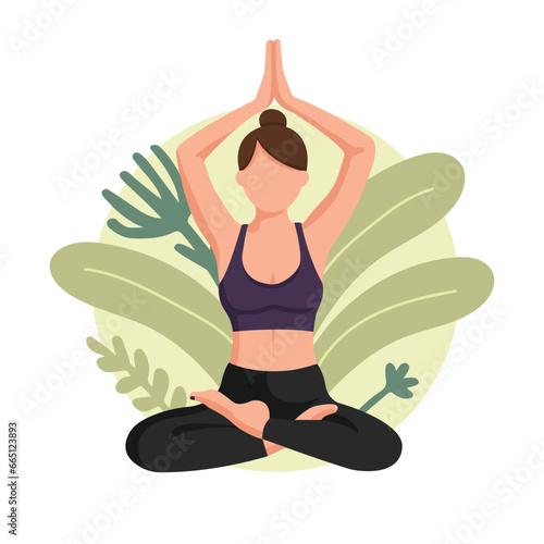 Woman in yoga pose on a nature background. Vector illustration in flat style