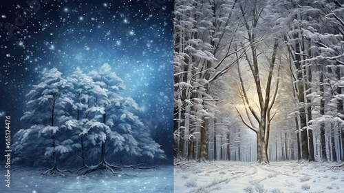  a painting of a snowy forest and a painting of a snowy forest.  generative ai © Olga