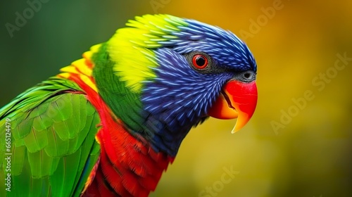 Side view Closeup of beautiful and colorful Lorikeet Green naped bird.