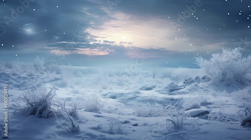  a snowy landscape with a moon and stars in the sky. generative ai
