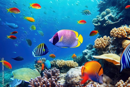 Underwater world with corals and tropical fish. © Emran