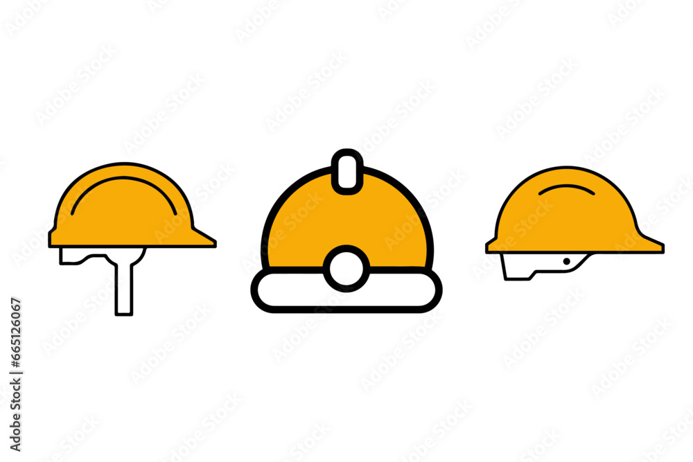 Fototapeta premium Construction helmet icons set. Construction, labor and engineering symbols. Helmet and gear flat or line icon