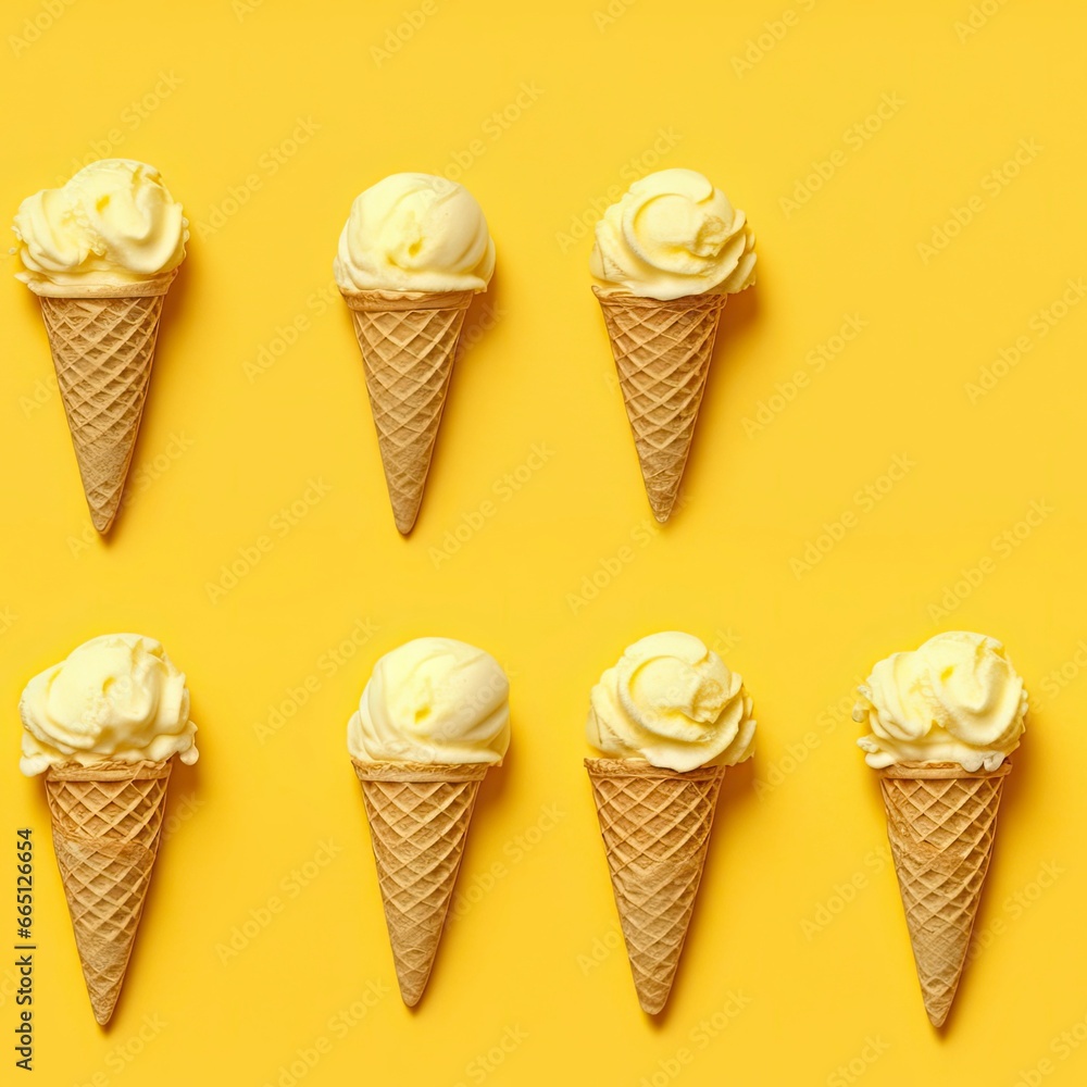 Ice Cream pattern on yellow background, top view. Ice Cream pattern on yellow background, top view.