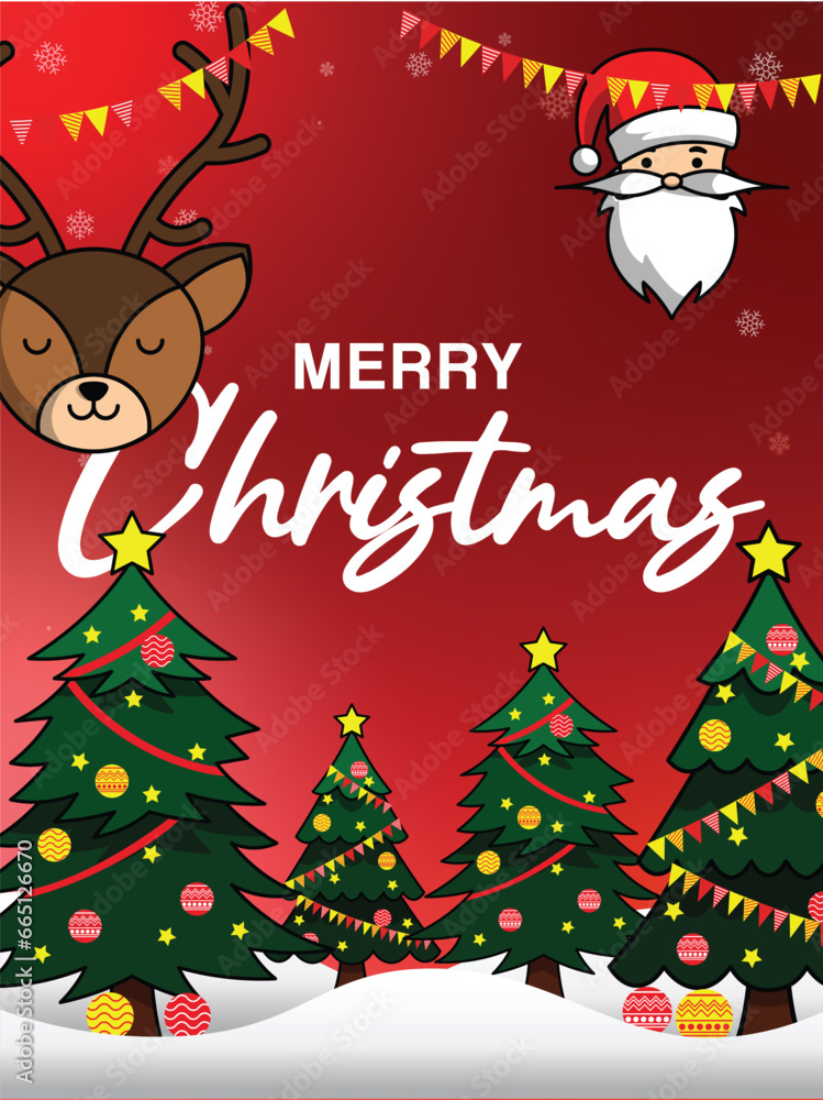 Fototapeta premium Red vector flat Christmas party vertical poster template