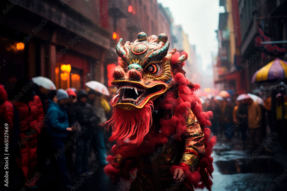 Chinese new year dragon costume dance celebration 