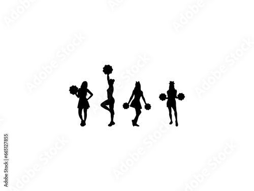 Set of Cheerleader Silhouette in various poses isolated on white background