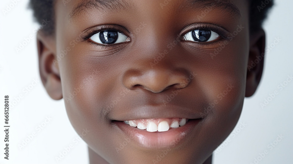 Young african boy with and happy positive smile on blurred background. Space for text. Banner with happy little child with white milk tooth with copy space. Perfect kids smile. Young african boy with and happy positive smile on blurred background. Space for text. Banner with happy little child with white milk tooth with copy space. Perfect kids smile.