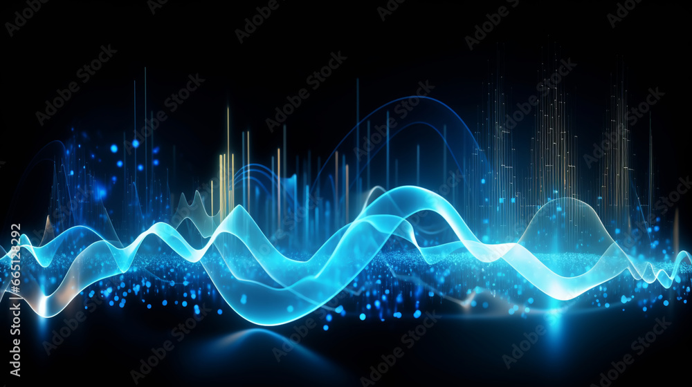 Data technology background. Music sound wave abstract background. Generated AI Data technology background. Music sound wave abstract background. Generated AI