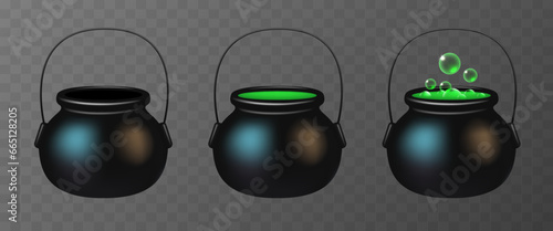 Cauldron of green potion. The witch's cauldron. Vector clipart