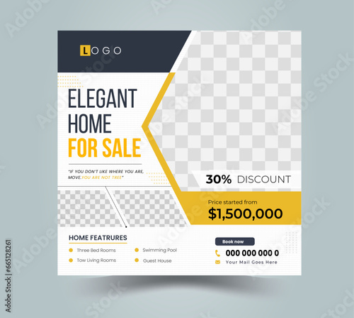 Real estate social media post or house property sale banner,  Instagram post, Facebook post, square web banner design template