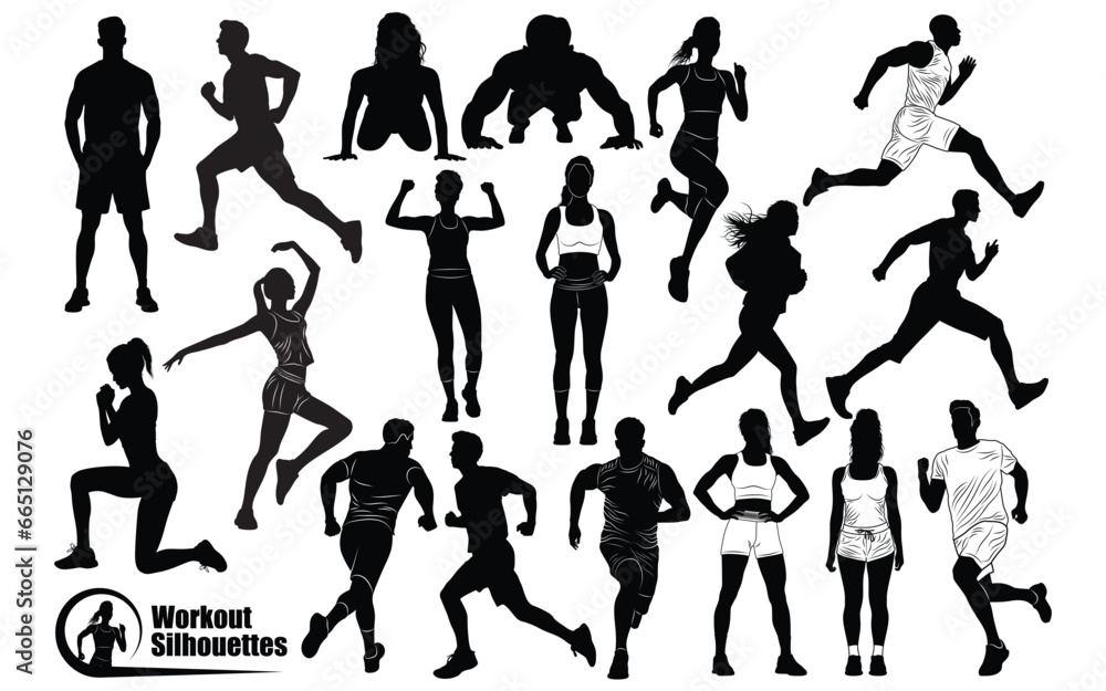 Obraz premium Bodybuilder or fitness gym black silhouettes vector art