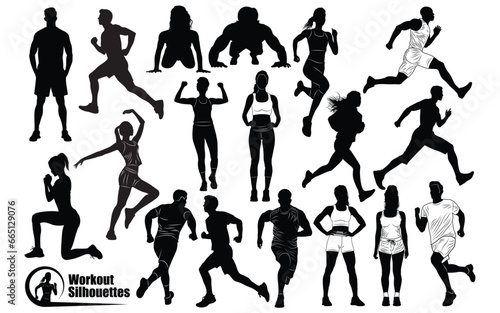 Bodybuilder or fitness gym black silhouettes vector art