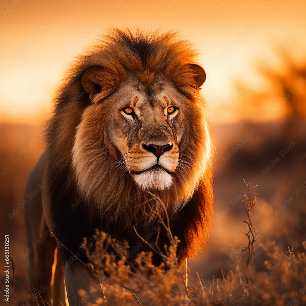 A Fierce and heroic looking lion in the African sun