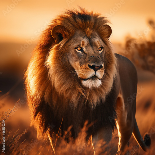 A Fierce and heroic looking lion in the African sun