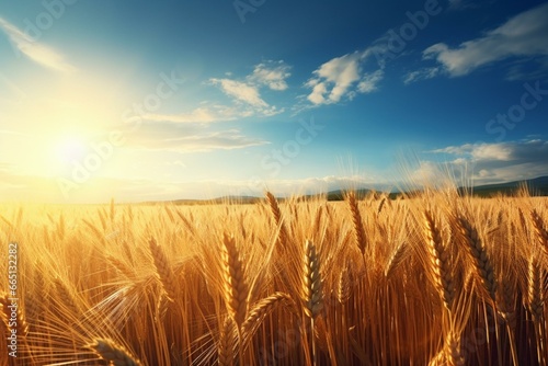 Sunny wheat field. Generative AI